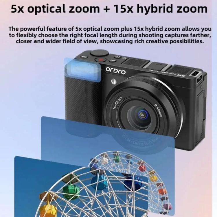 Ordro G930 8.0MP 5K CCD Digital Camera 5X Optical Zoom & Wide-Angle 3.2" Touch Screen Vlogging Ca...