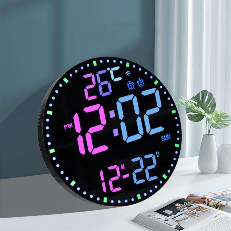Wifi App Control LED Digital Wall Clock With RGB Light Multi-Functional Alarm Clock(Black Shell B...