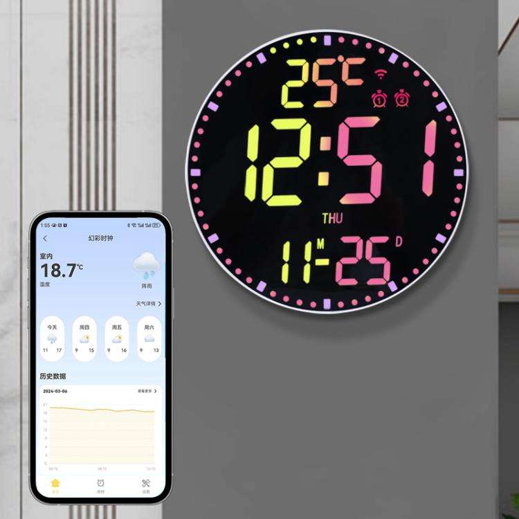 Wifi App Control LED Digital Wall Clock With RGB Light Multi-Functional Alarm Clock(White Shell B...