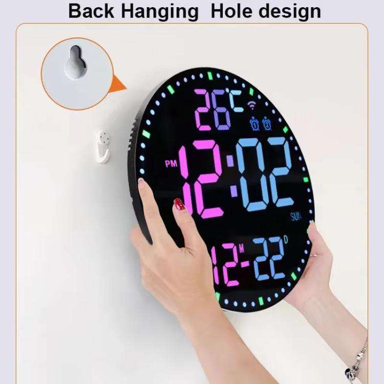Wifi App Control LED Digital Wall Clock With RGB Light Multi-Functional Alarm Clock(Black Shell B...