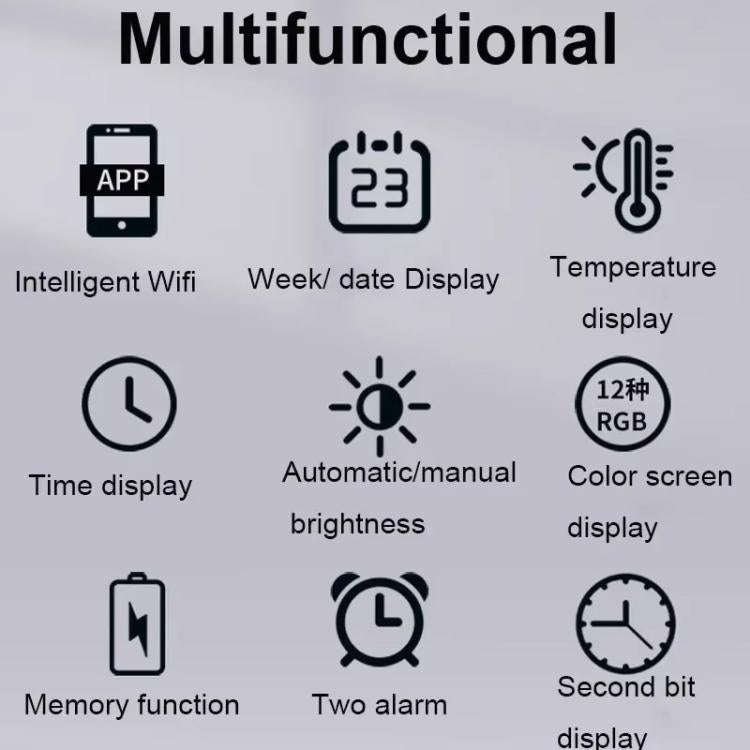 Wifi App Control LED Digital Wall Clock With RGB Light Multi-Functional Alarm Clock(Black Shell B...