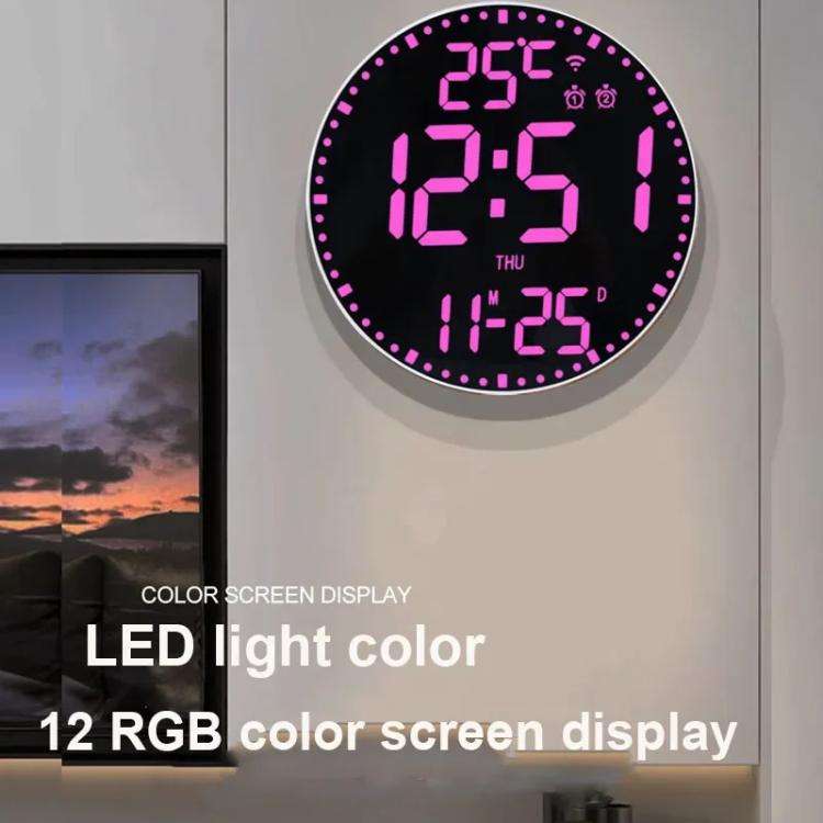 Wifi App Control LED Digital Wall Clock With RGB Light Multi-Functional Alarm Clock(Black Shell B...