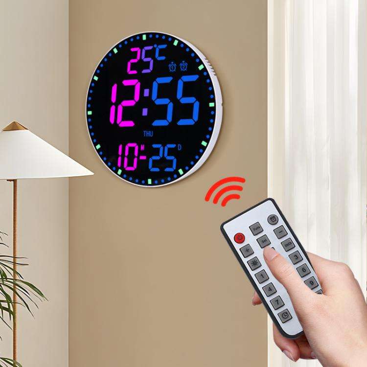 11.6-Inch RGB Wall Clock With Remote Control Multi-Functional Alarm Clock White+Black