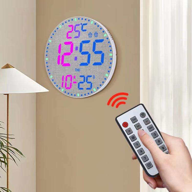 11.6-Inch RGB Wall Clock With Remote Control Multi-Functional Alarm Clock  White+Cloth