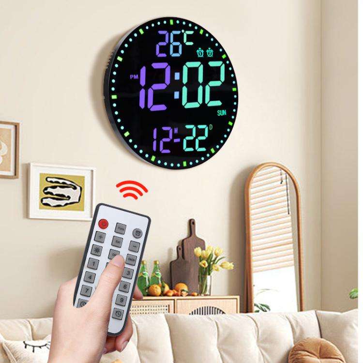 11.6-Inch RGB Wall Clock With Remote Control Multi-Functional Alarm Clock Black+Black