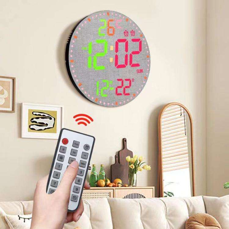 11.6-Inch RGB Wall Clock With Remote Control Multi-Functional Alarm Clock  Black+Cloth