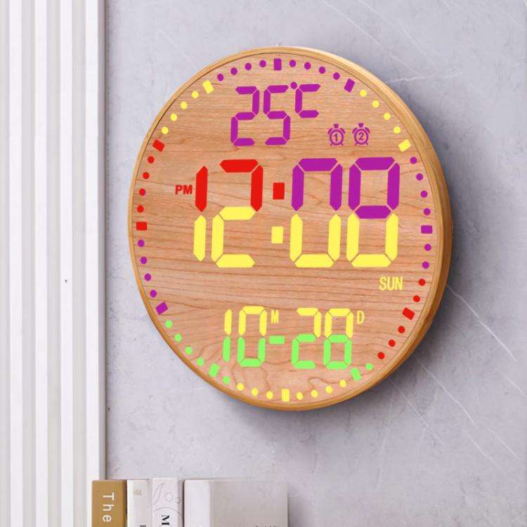 11.6-Inch RGB Wall Clock With Remote Control Multi-Functional Alarm Clock Bamboo+Bamboo