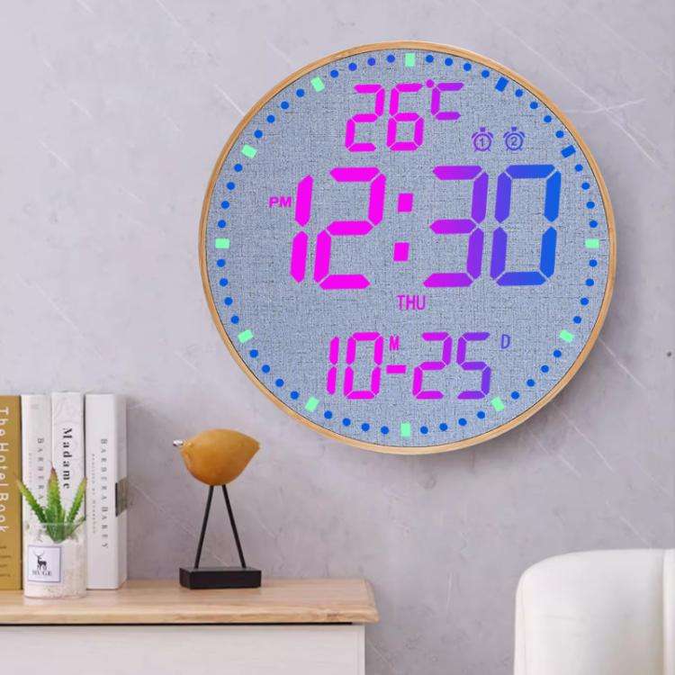 11.6-Inch RGB Wall Clock With Remote Control Multi-Functional Alarm Clock Bamboo+Cloth