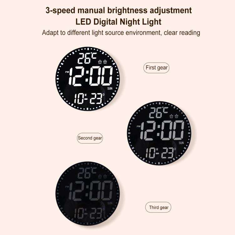 11.6-Inch RGB Wall Clock With Remote Control Multi-Functional Alarm Clock Bamboo+Cloth