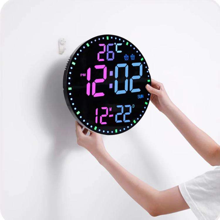 11.6-Inch RGB Wall Clock With Remote Control Multi-Functional Alarm Clock Bamboo+Cloth