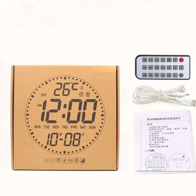11.6-Inch RGB Wall Clock With Remote Control Multi-Functional Alarm Clock Bamboo+Cloth