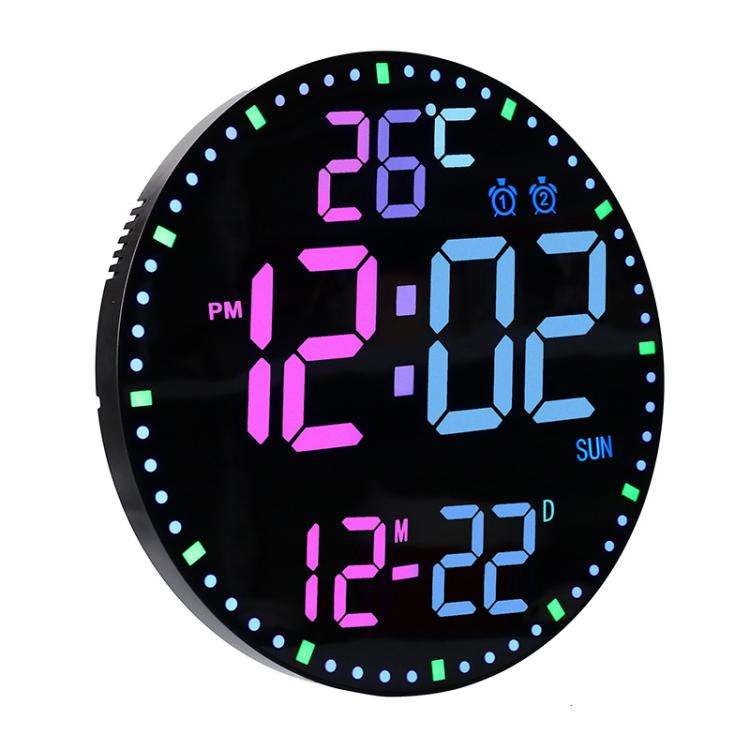 11.6-Inch RGB Wall Clock With Remote Control Multi-Functional Alarm Clock Bamboo+Cloth