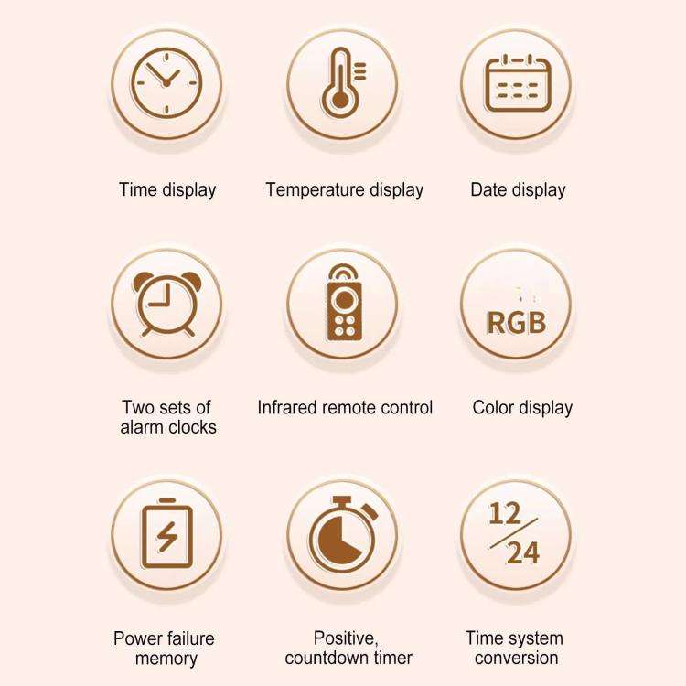 11.6-Inch RGB Wall Clock With Remote Control Multi-Functional Alarm Clock  Black+Cloth