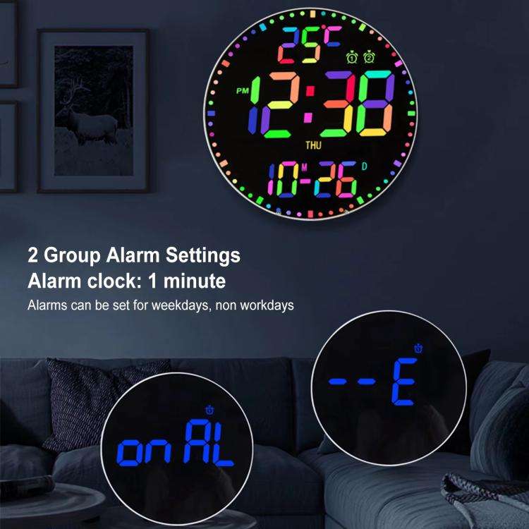 11.6-Inch RGB Wall Clock With Remote Control Multi-Functional Alarm Clock Bamboo+Cloth