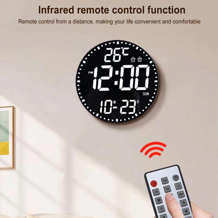 11.6-Inch RGB Wall Clock With Remote Control Multi-Functional Alarm Clock Bamboo+Cloth