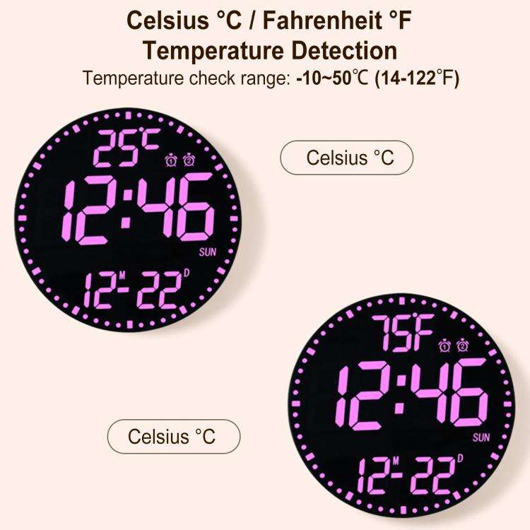11.6-Inch RGB Wall Clock With Remote Control Multi-Functional Alarm Clock  Black+Cloth