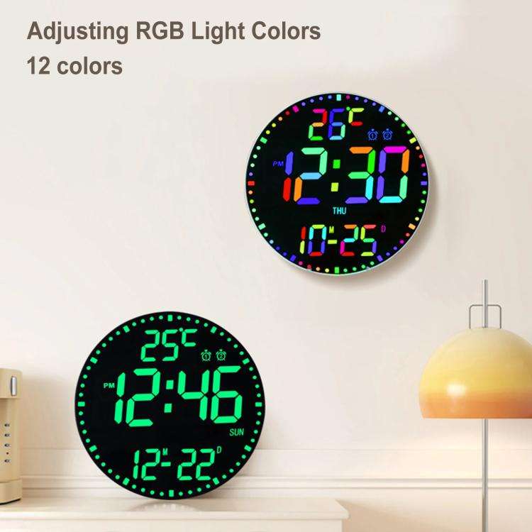 11.6-Inch RGB Wall Clock With Remote Control Multi-Functional Alarm Clock  Black+Cloth