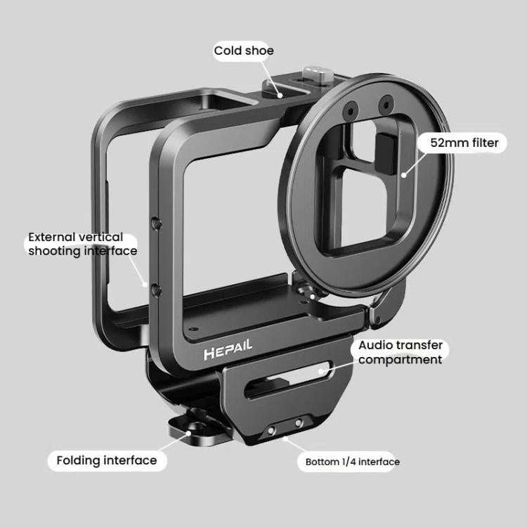 For GoPro HERO12 Black /11 Black /10 Black /9 Black HEPAIL C-G12 Metal Rabbit Cage With Dual Cold...