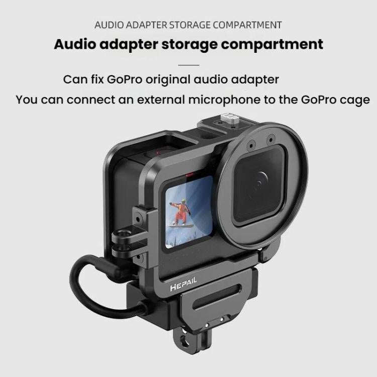 For GoPro HERO12 Black /11 Black /10 Black /9 Black HEPAIL C-G12 Metal Rabbit Cage With Dual Cold...