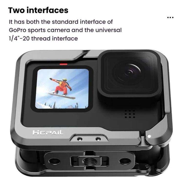 For GoPro HERO12 Black /11 Black /10 Black /9 Black HEPAIL C-G12 Metal Rabbit Cage With Dual Cold...