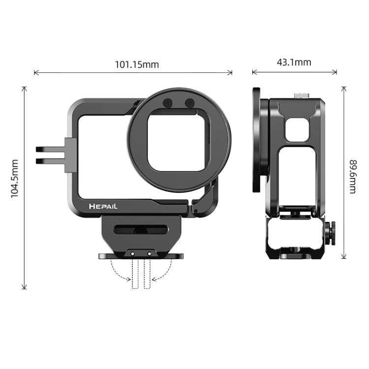 For GoPro HERO12 Black /11 Black /10 Black /9 Black HEPAIL C-G12 Metal Rabbit Cage With Dual Cold...
