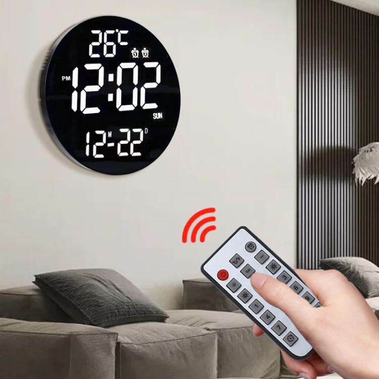 11.6-Inch White Light Wall Clock With Remote Control Multi-Functional Alarm Clock Black+Black