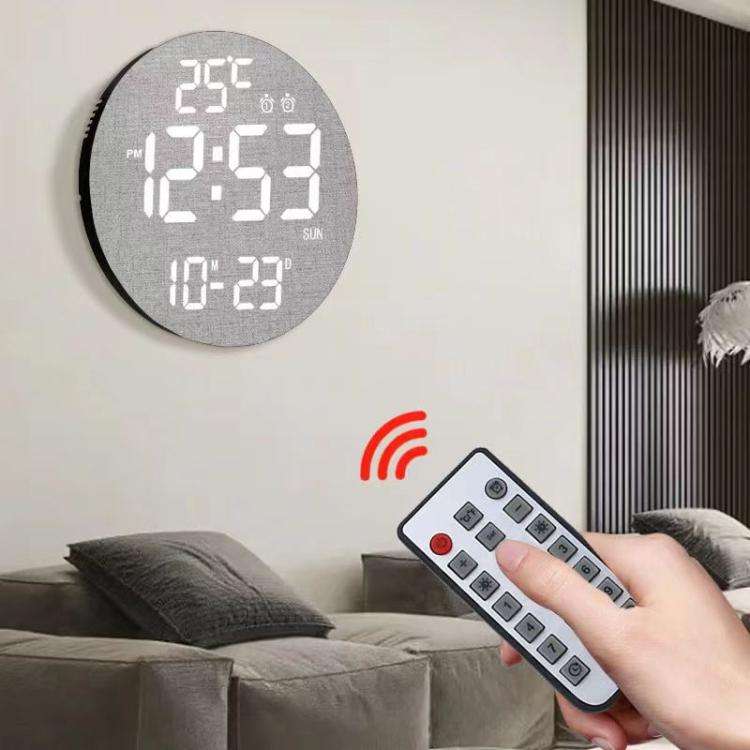 11.6-Inch White Light Wall Clock With Remote Control Multi-Functional Alarm Clock Black+Cloth