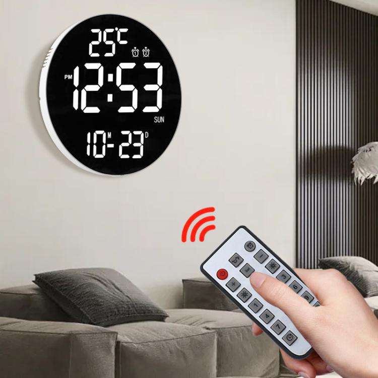 11.6-Inch White Light Wall Clock With Remote Control Multi-Functional Alarm Clock White+Black
