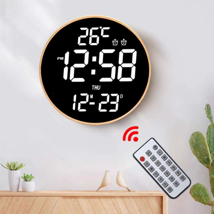 11.6-Inch White Light Wall Clock With Remote Control Multi-Functional Alarm Clock Bamboo+Black