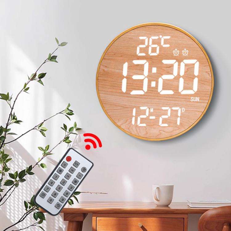 11.6-Inch White Light Wall Clock With Remote Control Multi-Functional Alarm Clock Bamboo+Bamboo
