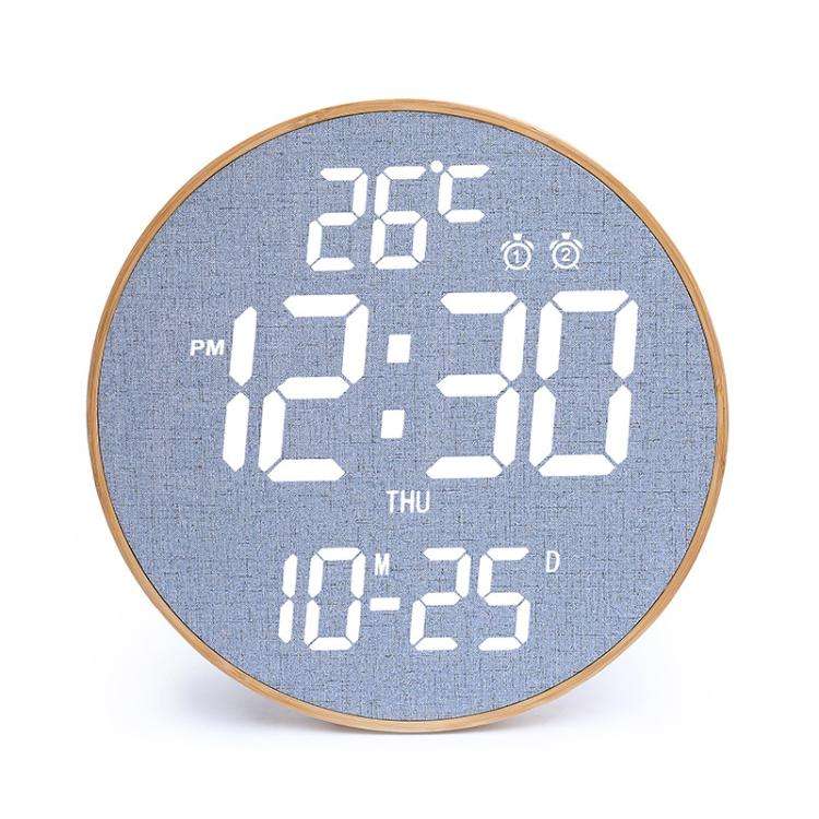 11.6-Inch White Light Wall Clock With Remote Control Multi-Functional Alarm Clock Bamboo+Cloth