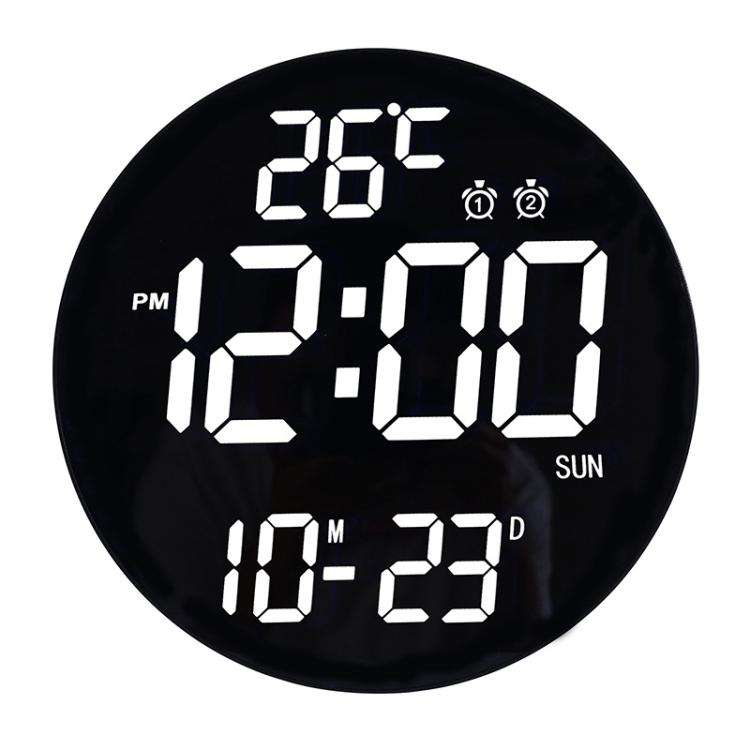 11.6-Inch White Light Wall Clock With Remote Control Multi-Functional Alarm Clock Bamboo+Black