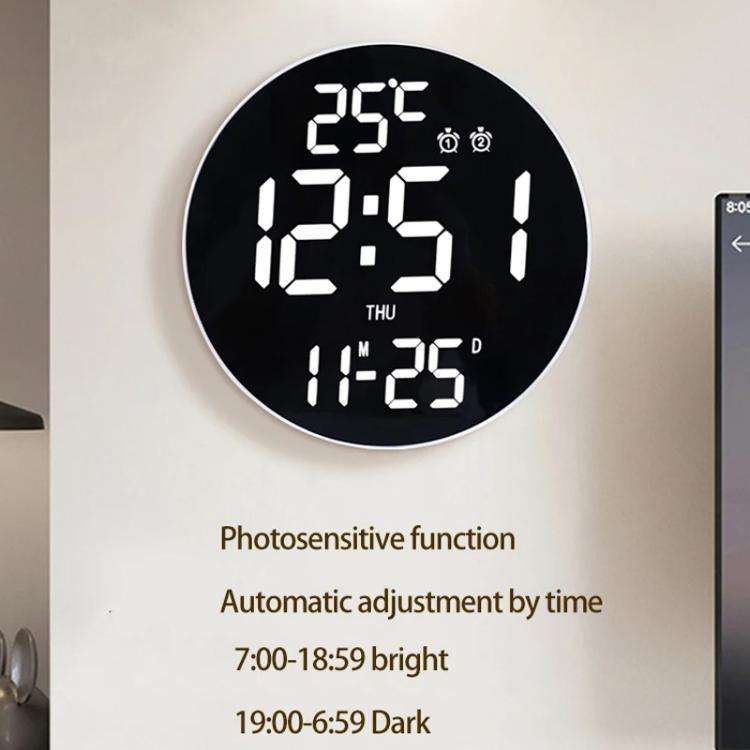 11.6-Inch White Light Wall Clock With Remote Control Multi-Functional Alarm Clock Bamboo+Black