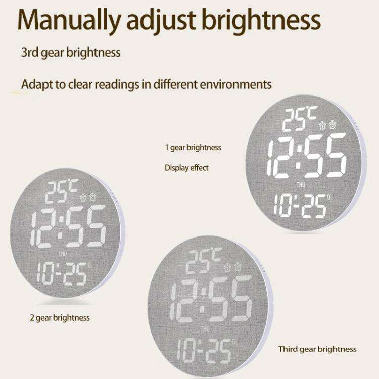 11.6-Inch White Light Wall Clock With Remote Control Multi-Functional Alarm Clock Bamboo+Black