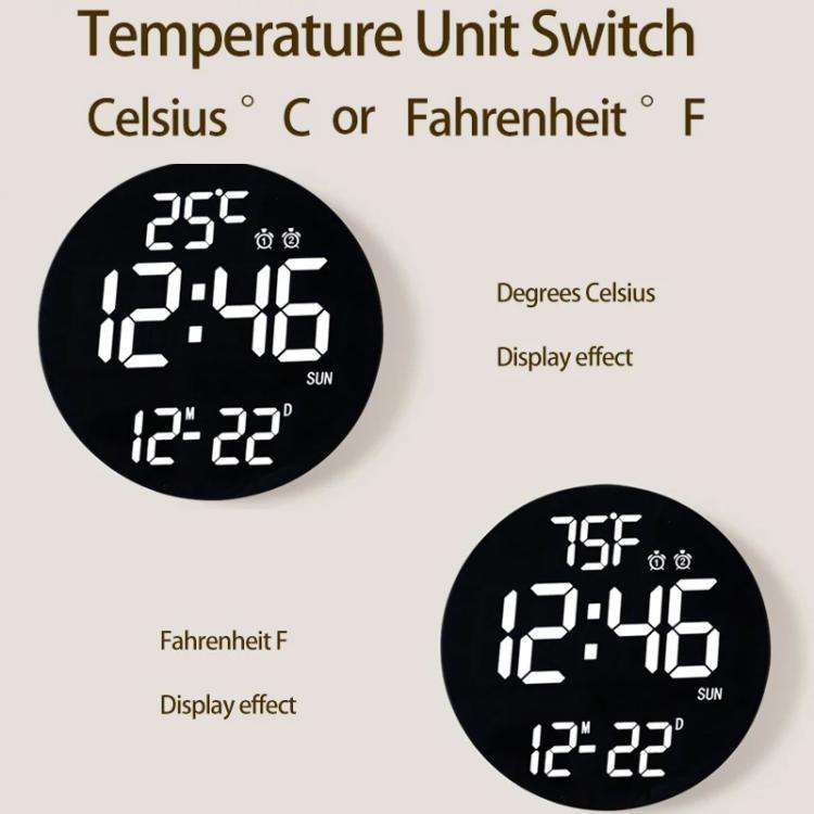 11.6-Inch White Light Wall Clock With Remote Control Multi-Functional Alarm Clock Bamboo+Black