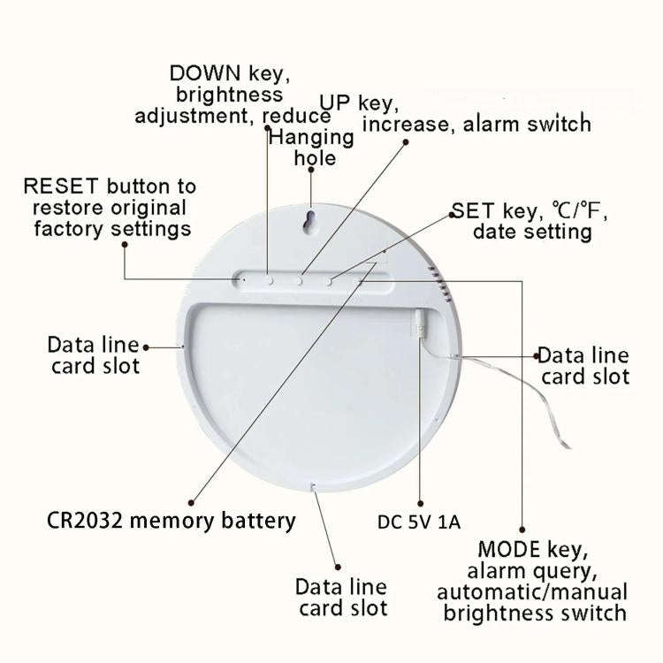 11.6-Inch White Light Wall Clock With Remote Control Multi-Functional Alarm Clock Bamboo+Black