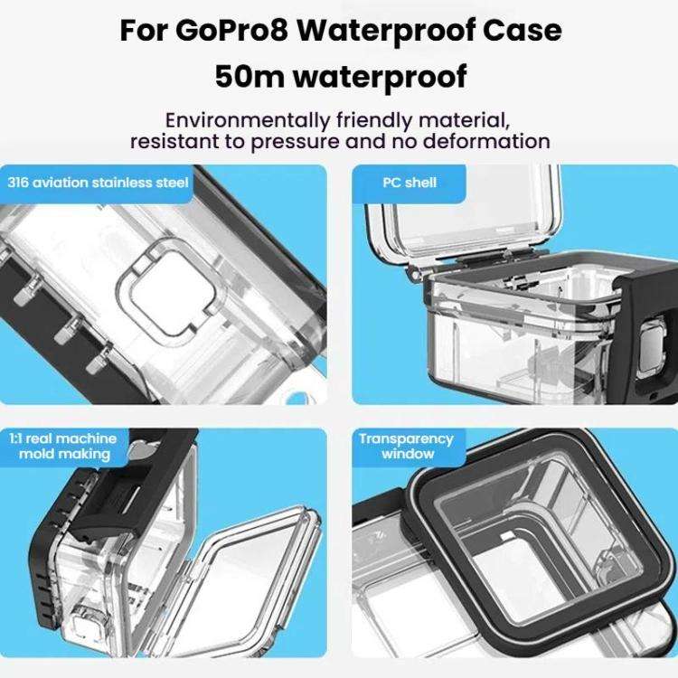 TELESIN For GoPro HERO8 Black 50m Waterproof Protective Case Diving Case Sports Camera Accessorie...