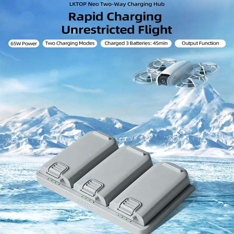 For DJI Neo Battery LKTOP Three-Way Charger 65W Fast Charging Hub(Gray)