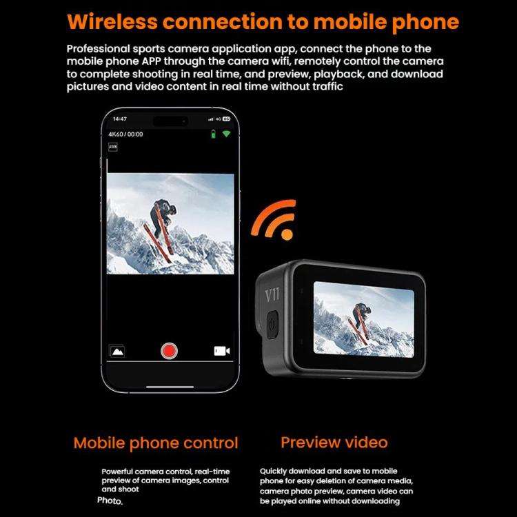 VIRAN V11 Dual-Color Screen 5K HD IP68 Waterproof Six-Axis Anti-Shake Sports Camera(Black)