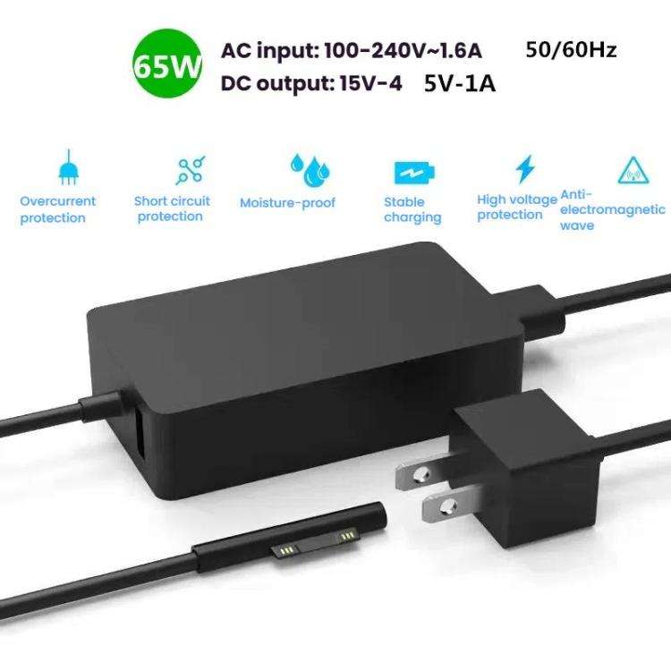 For Microsoft Surface Laptop 65W 15V 4A Fast Charger With 5V 1A  USB-A Port AC Adapter US Plug