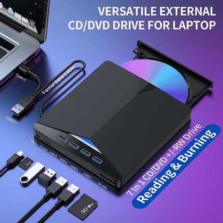 USB3.0 / Type-C External Removable Optical Drive DVD / CD Multi-Interface Writer(Black)