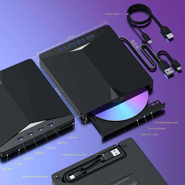 USB3.0 / Type-C External Removable Optical Drive DVD / CD Multi-Interface Writer(Black)