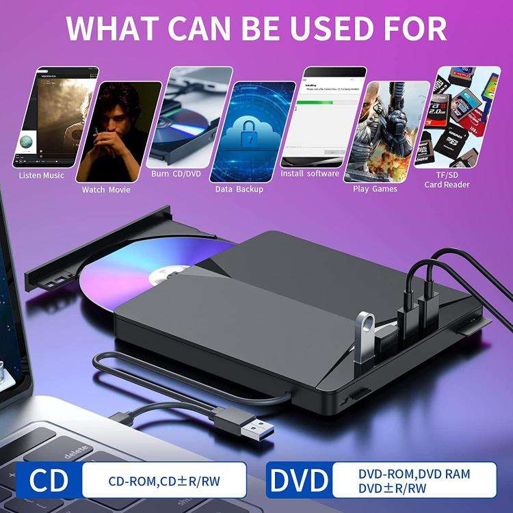 USB3.0 / Type-C External Removable Optical Drive DVD / CD Multi-Interface Writer(Black)
