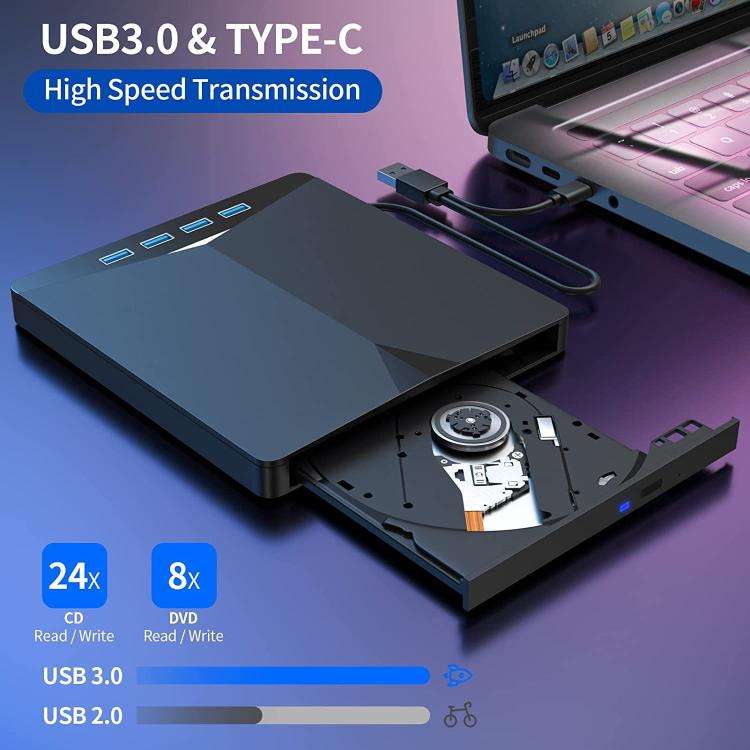 USB3.0 / Type-C External Removable Optical Drive DVD / CD Multi-Interface Writer(Black)