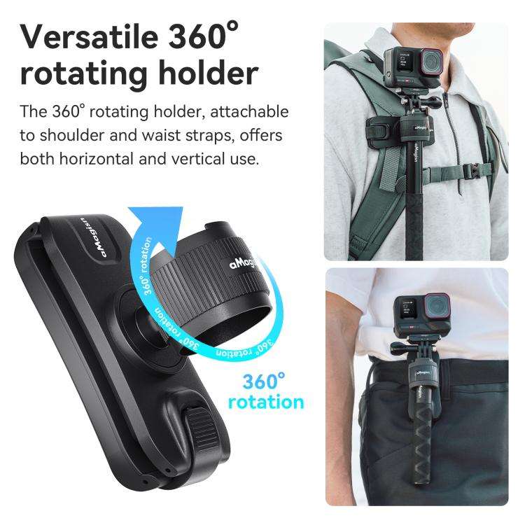 AMagisn Selfie Stick Hanger Action Camera Backpack Quick Attachment for Insta360 / DJI / GoPro(Bl...