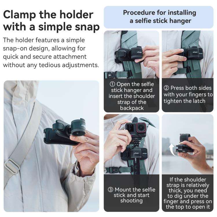 AMagisn Selfie Stick Hanger Action Camera Backpack Quick Attachment for Insta360 / DJI / GoPro(Bl...