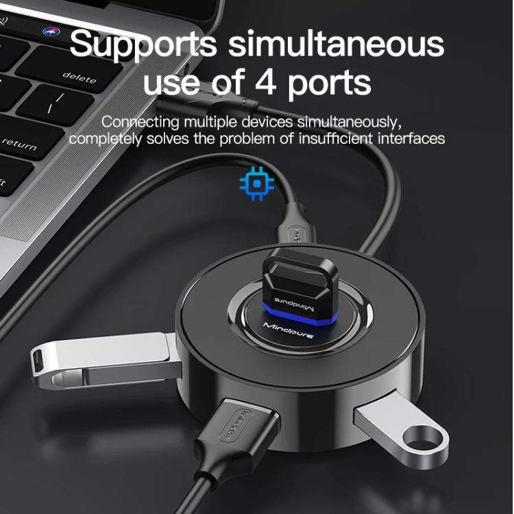 Mindpure US018 Computer Expansion USB2.0 4 Ports HUB, Length: 1.5m Black
