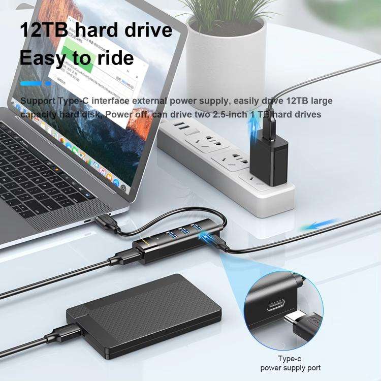 Mindpure US022 0.3m USB To 4-port USB3.0 Long Hub Docking Station Splitter