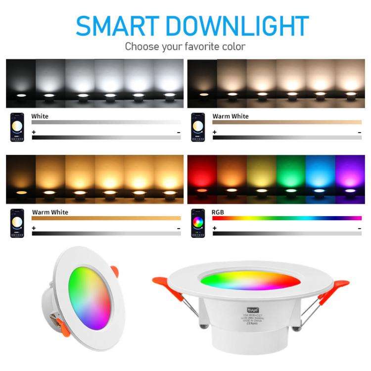Tuya Bluetooth Smart Ceiling Lamp Round Recessed RGBCW Color Changing Dimmable Ceiling Light AC85...