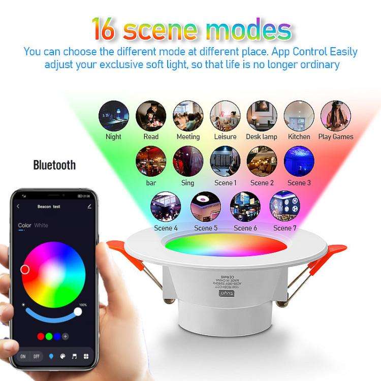 Tuya Bluetooth Smart Ceiling Lamp Round Recessed RGBCW Color Changing Dimmable Ceiling Light AC85...